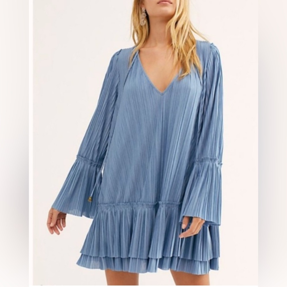 Free People Can’t Help It Pleated Mini Dress Blue Size M